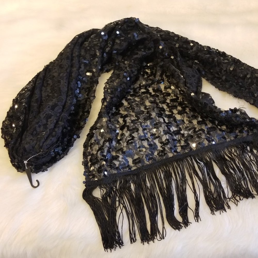 Meier & Frank Embellished Black Lace Scarf Vtg NEW